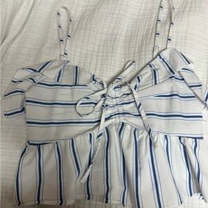 Express Blue and White Striped Camisole Ruffled Bow